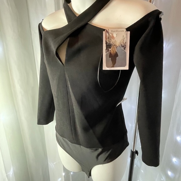 Badgley Mischka Bodysuit Cold Shoulder Black Sexy - Picture 4 of 6